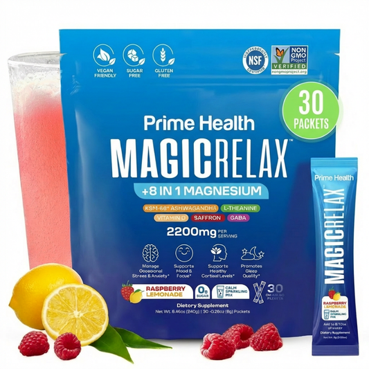 Prime Health Calming Mix with Magnesium, KSM-66, Ashwagandha, Saffron, Vitamin D3, GABA, L-Theanine, 30 Packets