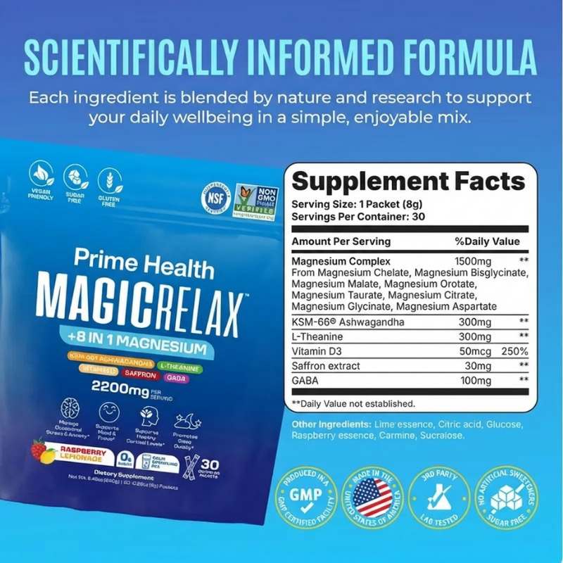 Prime Health Calming Mix with Magnesium, KSM-66, Ashwagandha, Saffron, Vitamin D3, GABA, L-Theanine, 30 Packets