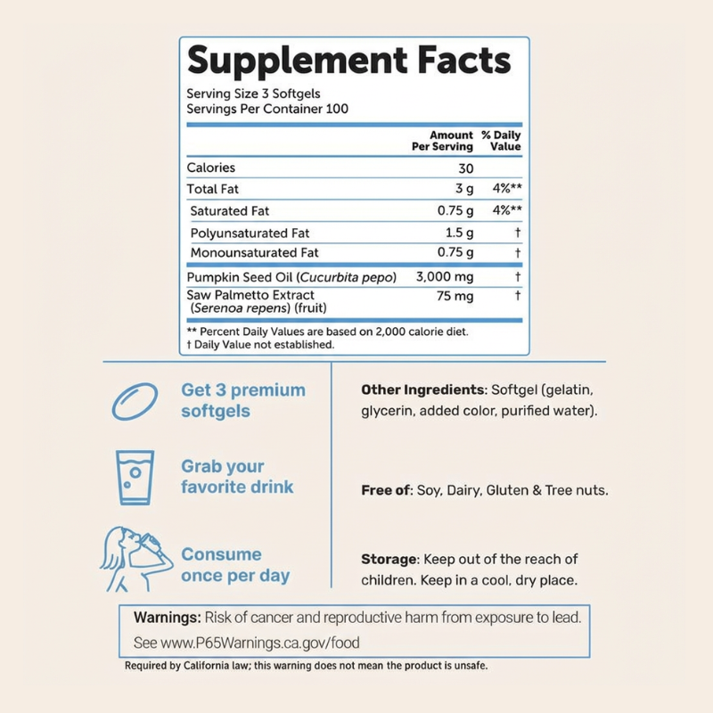 Prime Health Pumpkin Seed Oil + Saw Palmetto Complex, 300 softgels (3000mg each)