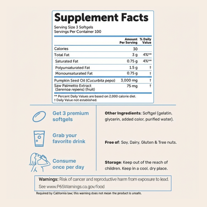 Prime Health Pumpkin Seed Oil + Saw Palmetto Complex, 300 softgels (3000mg each)
