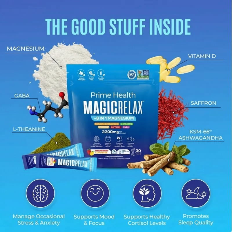 Prime Health Calming Mix with Magnesium, KSM-66, Ashwagandha, Saffron, Vitamin D3, GABA, L-Theanine, 30 Packets