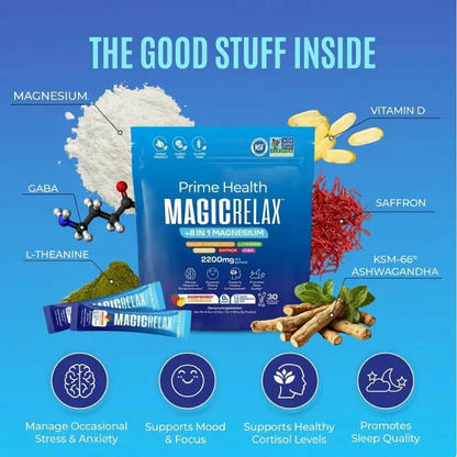 Prime Health Calming Mix with Magnesium, KSM-66, Ashwagandha, Saffron, Vitamin D3, GABA, L-Theanine, 30 Packets